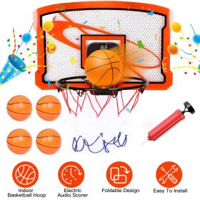 Indoor Mini Basketball Hoop Set Over Door Basketball Hoop with 4 Inflatable Balls Electric Audio Scorer Foldable Basket Gift for Kids and Adults