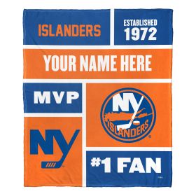 [Personalization Only] OFFICIAL NHL Colorblock Personalized Silk Touch Throw Blanket - New York Islanders