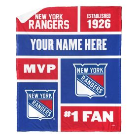 [Personalization Only] OFFICIAL NHL Colorblock Personalized Silk Touch Sherpa Throw Blanket - New York Rangers