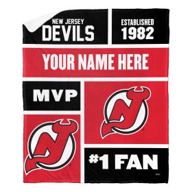 [Personalization Only] OFFICIAL NHL Colorblock Personalized Silk Touch Sherpa Throw Blanket - New Jersey Devils