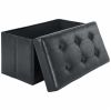 30-inch Collapsible Storage Ottoman, Quilted Black Faux Leather