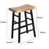 30 Inch Barstool with Saddle Style Wood Seat, Ladder Base, Brown and Black