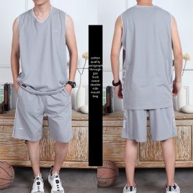 Casual Wear Sleeveless Thin Vest Running Wear Shorts Sportswear (Option: Grey-5XL)