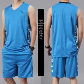 Casual Wear Sleeveless Thin Vest Running Wear Shorts Sportswear (Option: A blue-2XL)