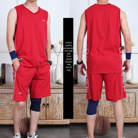 Casual Wear Sleeveless Thin Vest Running Wear Shorts Sportswear (Option: Red-2XL)