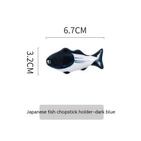 Japanese Ceramic Chopstick Holder For Storing Ceramic Household Utensils (Option: Fish shaped Dark Blue)