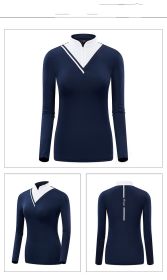 Golf Women's Long-sleeved T-shirt Stand-up Collar Sunscreen Korean Version Of Slim Sports (Option: Navy-L)