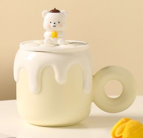 Little Bear Ceramic Cup With Lid Large Capacity Cute (Color: orange)