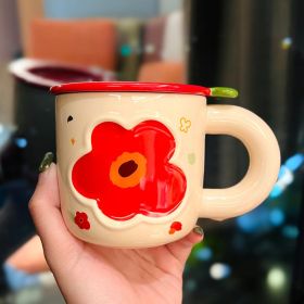 Cute Girl Heart Ceramic Cup With Lid (Option: Red Flower Cup 320ml-About 320ml)