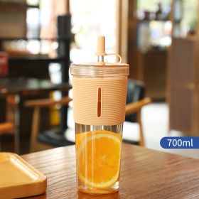 New Ins Style 700ml Large-capacity Water Cup Cup With Straw Internet Celebrity Cola Milk Tea Advertising Plastic Portable Gift Cup (Option: Orange-700ml)