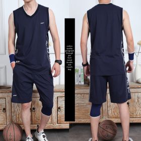 Casual Wear Sleeveless Thin Vest Running Wear Shorts Sportswear (Option: Royal blue-2XL)