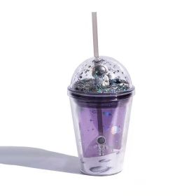 Creative Spaceman Plastic Straw Water Cup (Option: Purple 380ml)