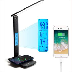 10W Wireless Rechargeable Table Lamp New Product Creative Simple Folding Calendar with Display Screen 3-in-1 Eye Protection Table Lamp (Color: Black)