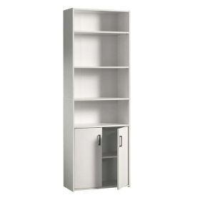 Traditional 5 Shelf Bookcase with Doors (Color: White)