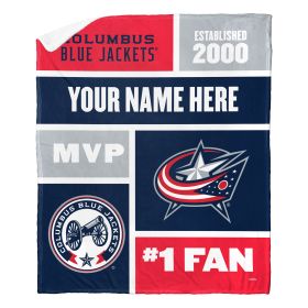 [Personalization Only] OFFICIAL NHL Colorblock Personalized Silk Touch Sherpa Throw Blanket - Columbus Blue Jackets (Type: Personalization Only)