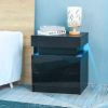 Modern LED Nightstand with 2 High Gloss Drawers and RGB Lights – Wood LED Bedside Table for Bedroom, Living Room, Children's Room