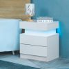 Modern LED Nightstand with 2 High Gloss Drawers and RGB Lights – Wood LED Bedside Table for Bedroom, Living Room, Children's Room