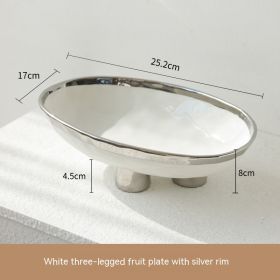 Porcelain Modern Minimalist Creative Handmade Ceramic Three Feet High Foot Fruit Plate (Option: Silver Edge White)