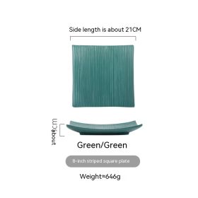 Household Dinner Plate Ceramic Steak Nordic Style Plate (Option: Striped Square Plate Green)