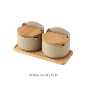 Japanese-style Ceramic Box With Lid Three-piece Set Seasoning Storage Household Salt And Sugar (Option: 2pc)