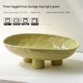 Porcelain Modern Minimalist Creative Handmade Ceramic Three Feet High Foot Fruit Plate (Option: Light Green)