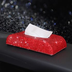 Tissue Box For Car Diamond Car Napkin Paper Box (Color: Red)