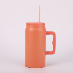 Portable Stainless Steel Large Capacity Vacuum Cup With Handle (Option: Orange Red-1500ml)