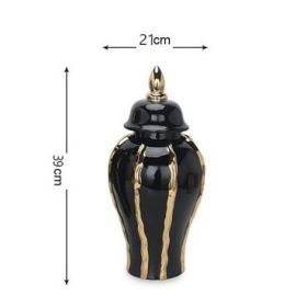 Ceramic Black Gold Pattern Temple Jar Ornaments (size: small)