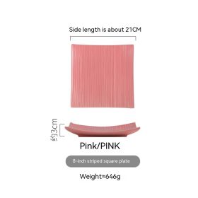 Household Dinner Plate Ceramic Steak Nordic Style Plate (Option: Striped Square Plate Pink)