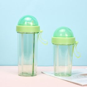 Double Drinking Straw Fruit Teas Plastic Cup Outdoor Large Capacity (Option: Green-600ml)